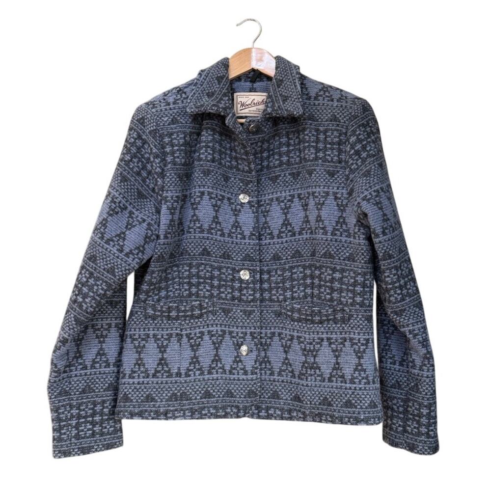 Woolrich Vtg Blue/Black Wool Button Coat L Jacket Southwest Tribal Country